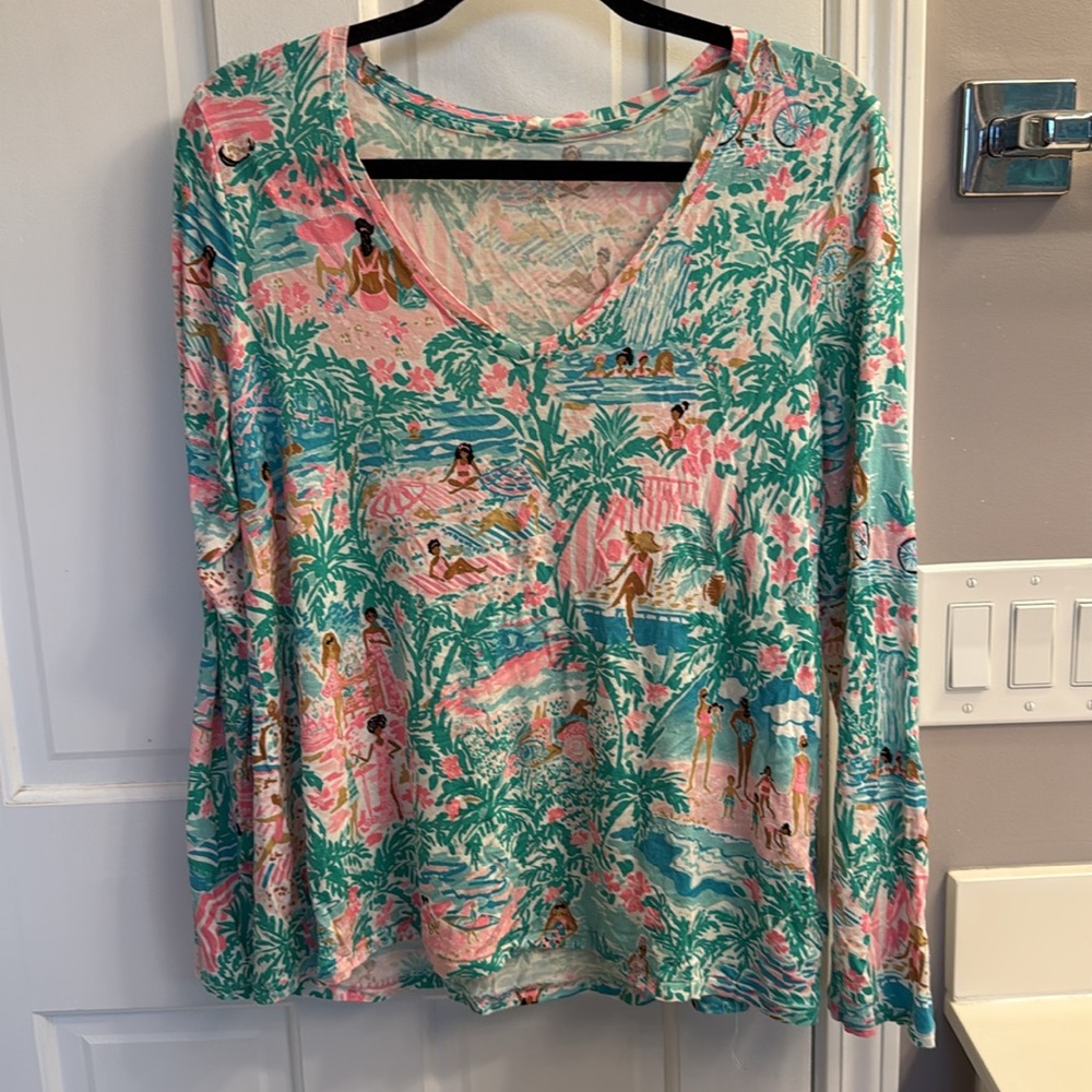 RARE Lily Pulitzer Let’s Get Together Knit Relaxed Pajama Sleep Top Long Sleeve - Picture 3 of 9